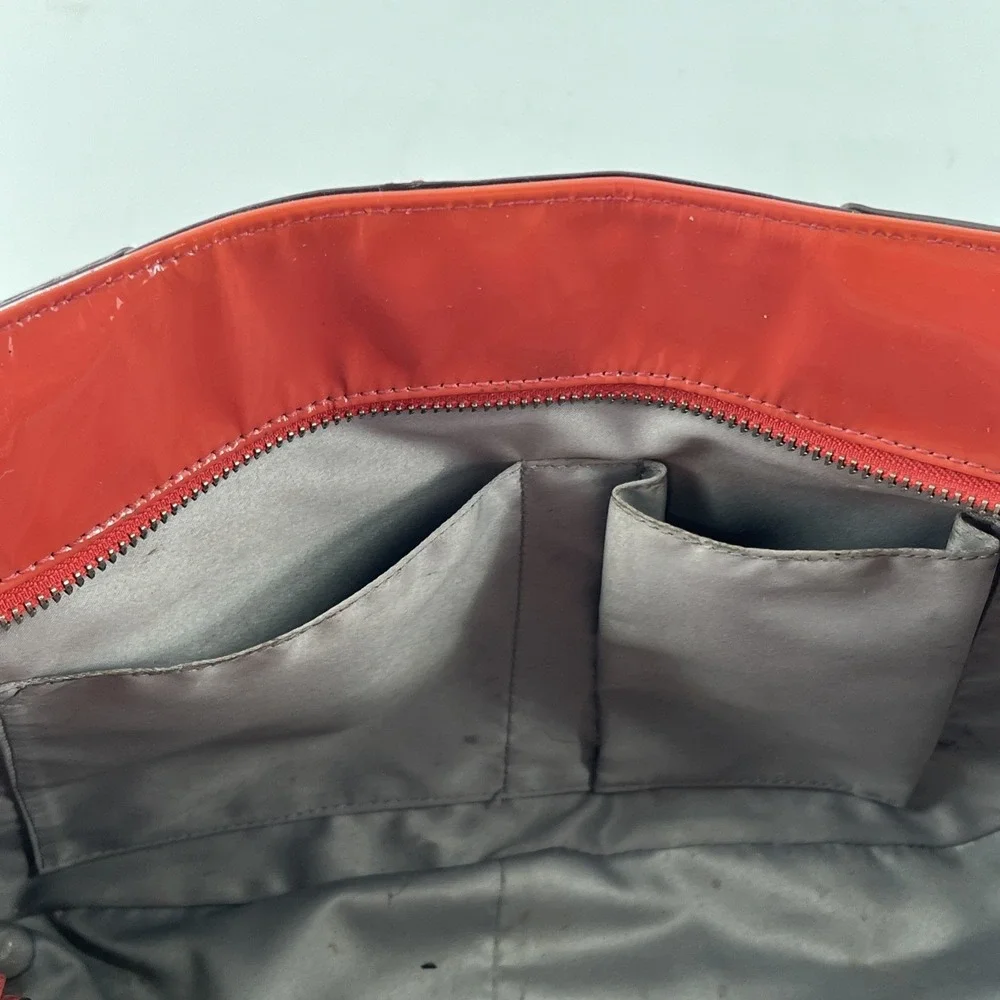 Coach Signature Embossed Patent Leather Coral Orange Satchel Tote Coral Orange